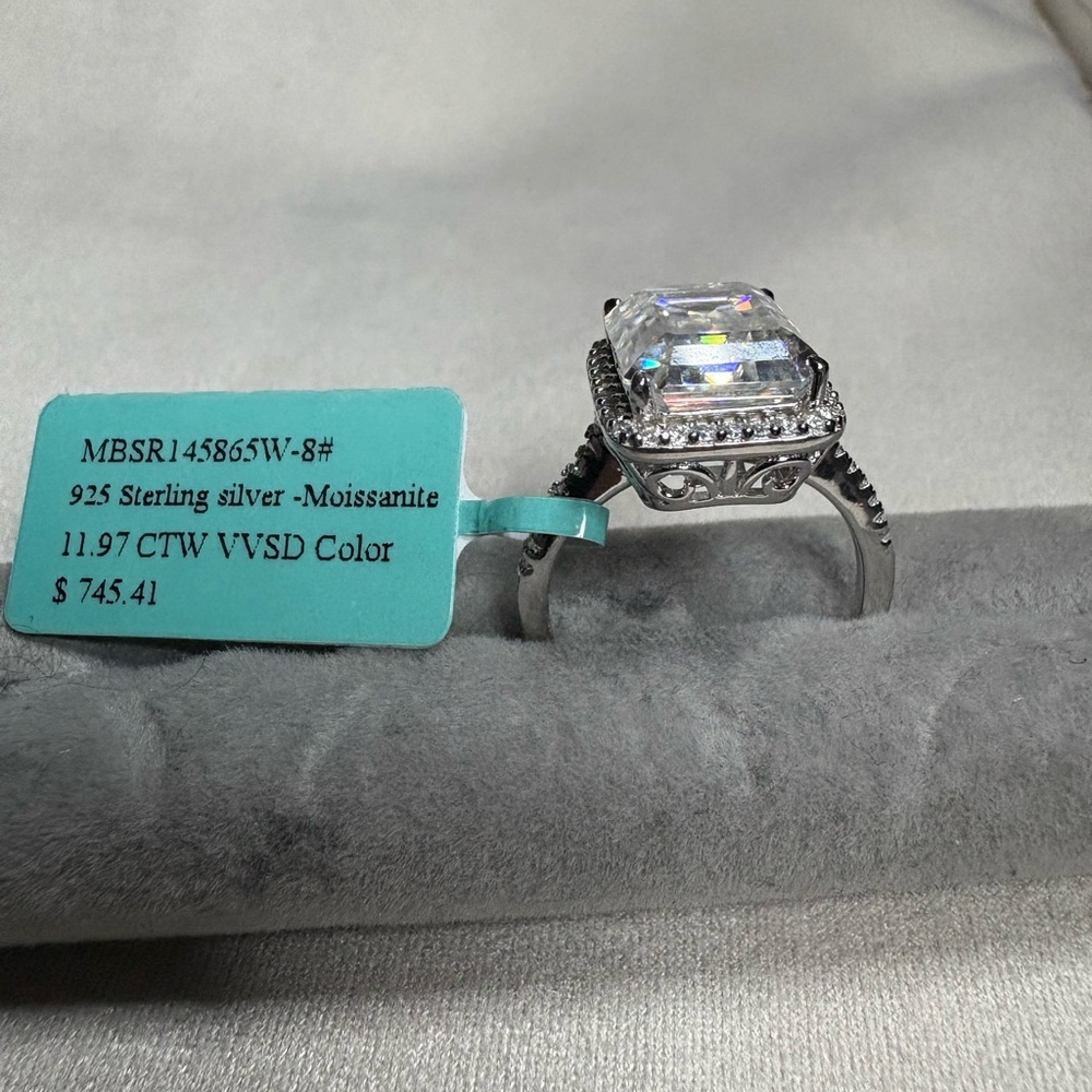 Emerald Cut 925 Sterling Silver - Genuine Moissanite - Size 8